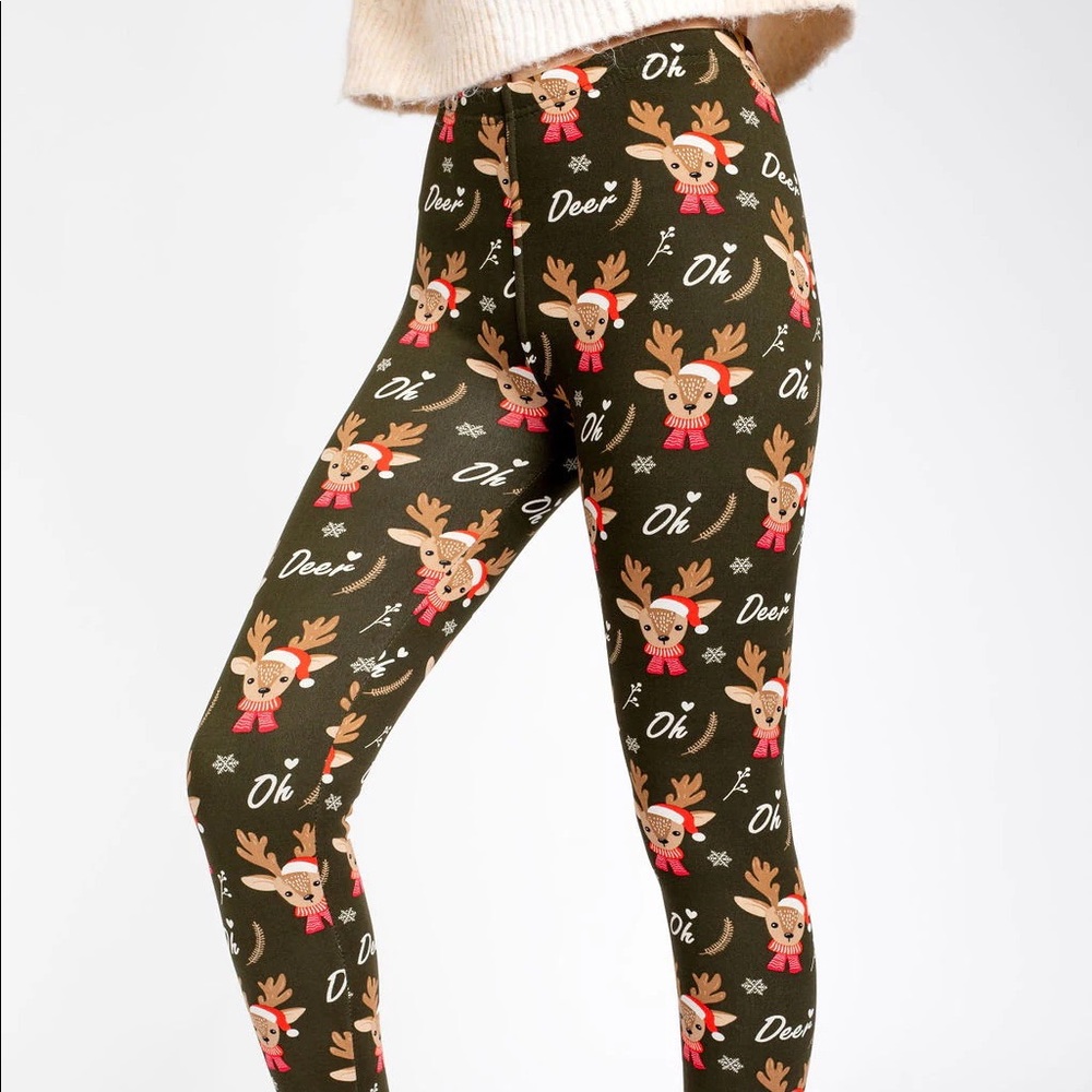 NWT✨ Just Cozy ‘Oh Deer’ Cozy Fur Lined Stretch Leggings